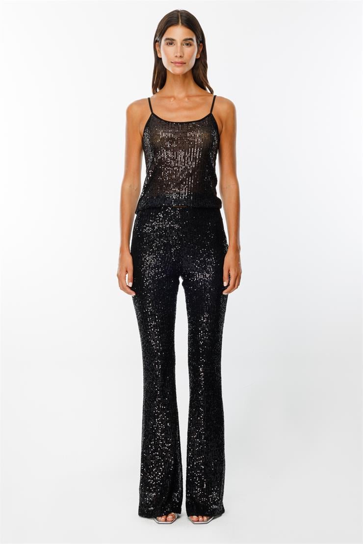 Modailgi  İspanyol Paça Payet Pantolon Siyah