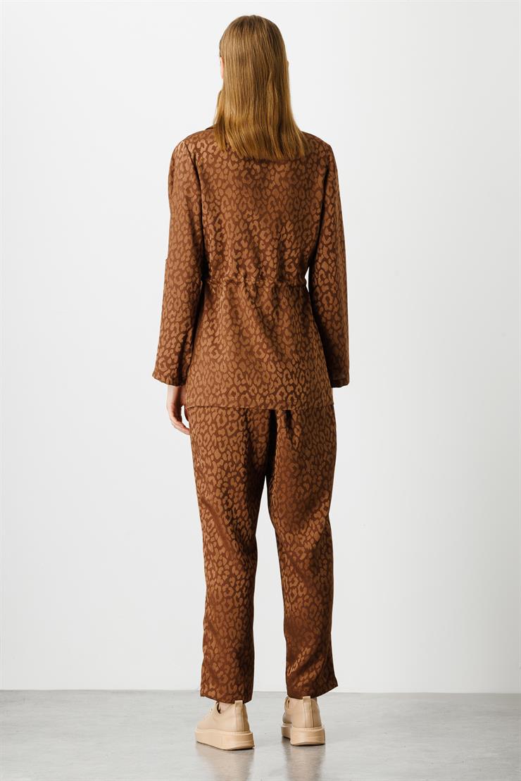 Modailgi  Jakar Desenli Beli Lastikli Pantolon Kahve