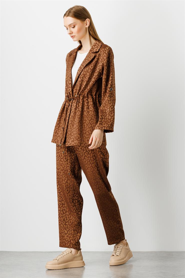 Modailgi  Jakar Desenli Beli Lastikli Pantolon Kahve