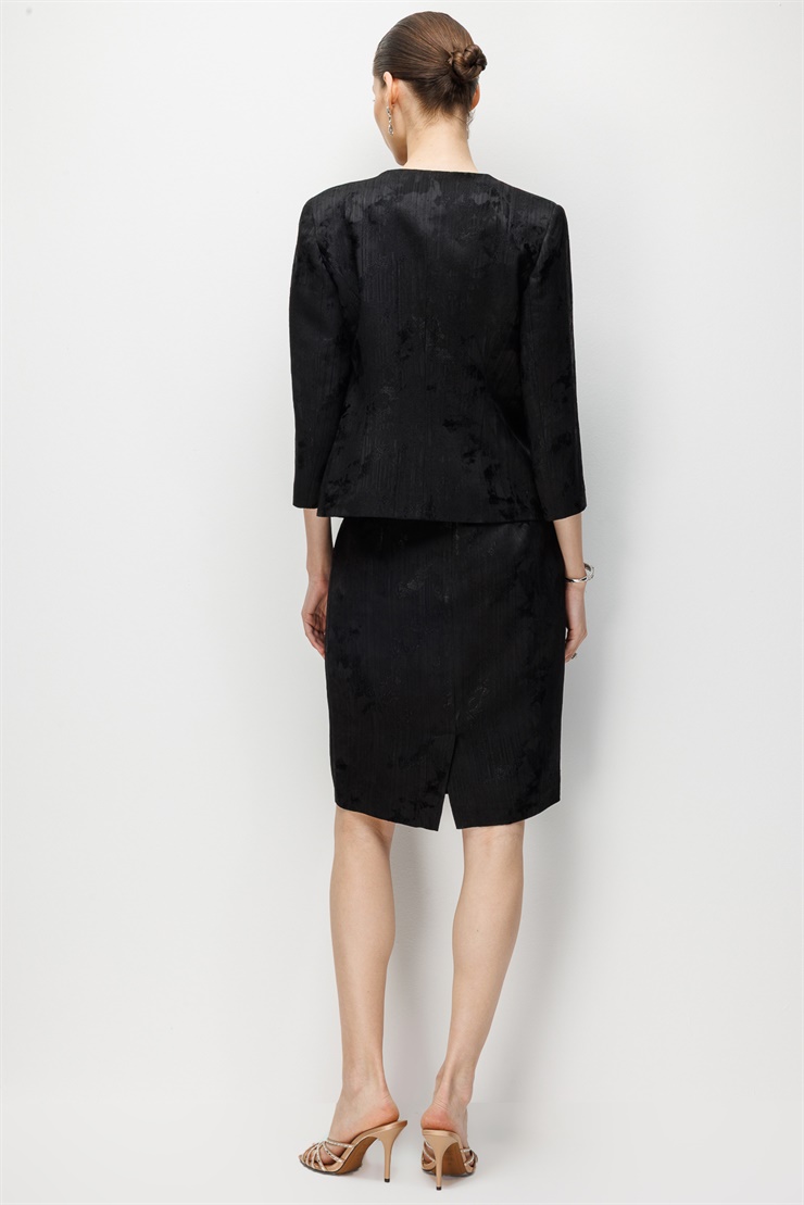 Modailgi  Jakar Kumaş Kısa Kalem Etek - 75048 Siyah