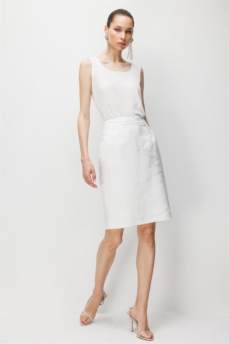 Modailgi  Jakar Kumaş Kısa Kalem Etek - 75048 Ekru