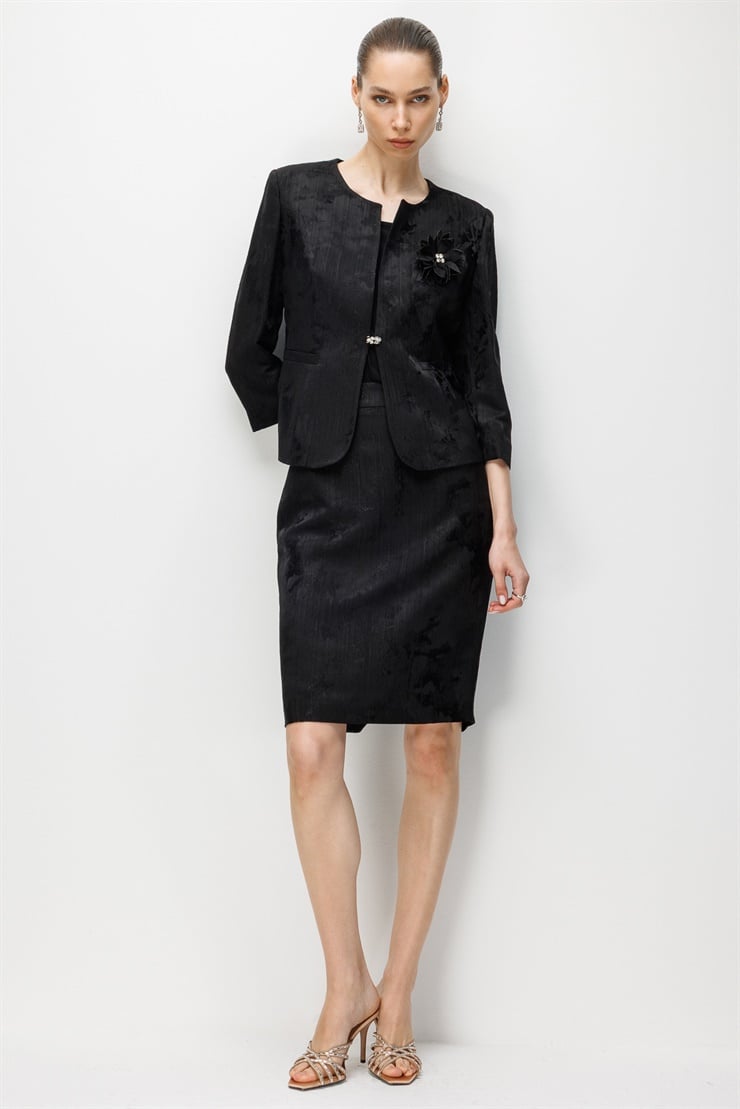 Modailgi  Jakar Kumaş Kısa Kalem Etek - 75048 Siyah