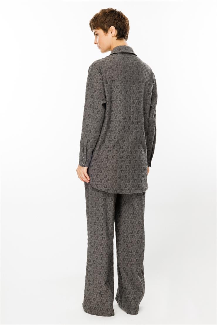 Modailgi  Jakar Kumaşlı Metal Çakma Aksesuarlı Tunik Gri