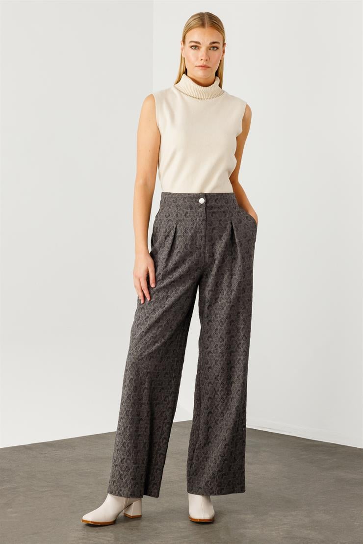 Modailgi  Jakar Kumaşlı Pileli Geniş Paça Pantolon - 7970 Gri