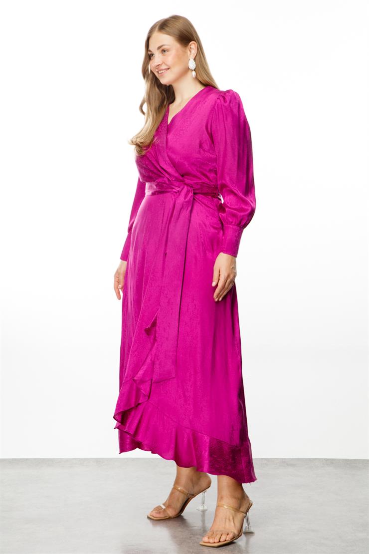 Modailgi  Jakarlı Kruvaze Elbise Fuşya