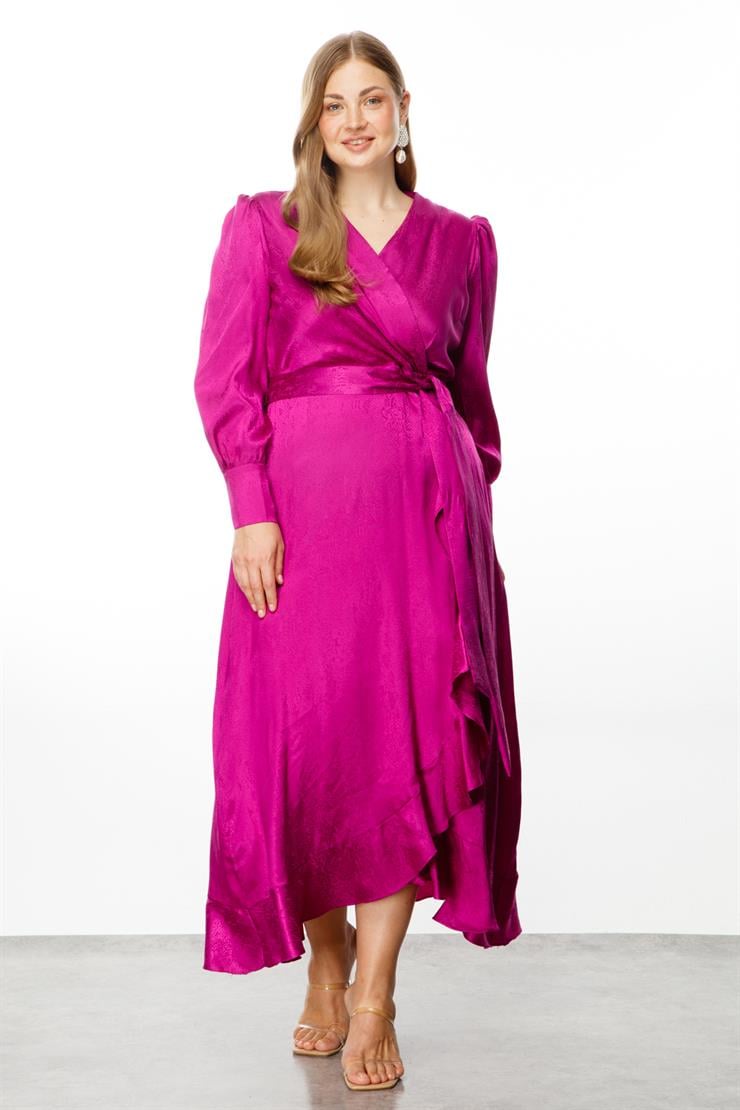 Modailgi  Jakarlı Kruvaze Elbise Fuşya