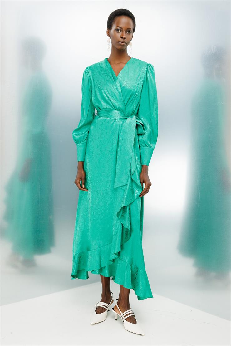 Modailgi  Jakarlı Kruvaze Elbise Yeşil