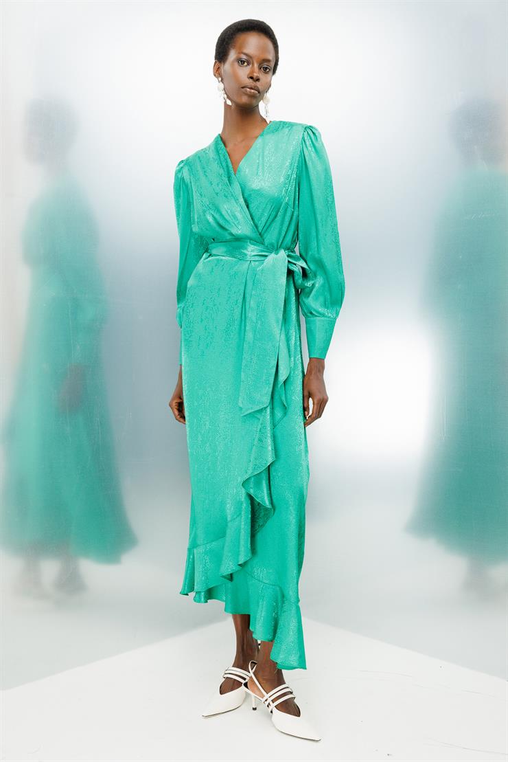 Modailgi  Jakarlı Kruvaze Elbise Yeşil