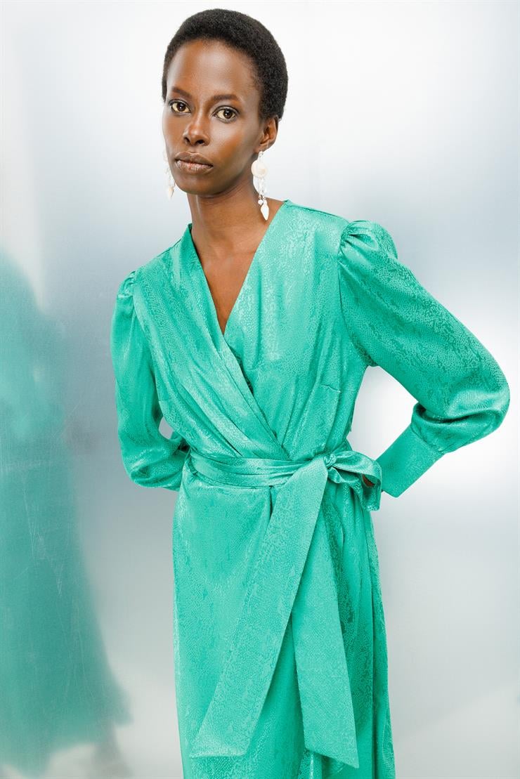 Modailgi  Jakarlı Kruvaze Elbise Yeşil