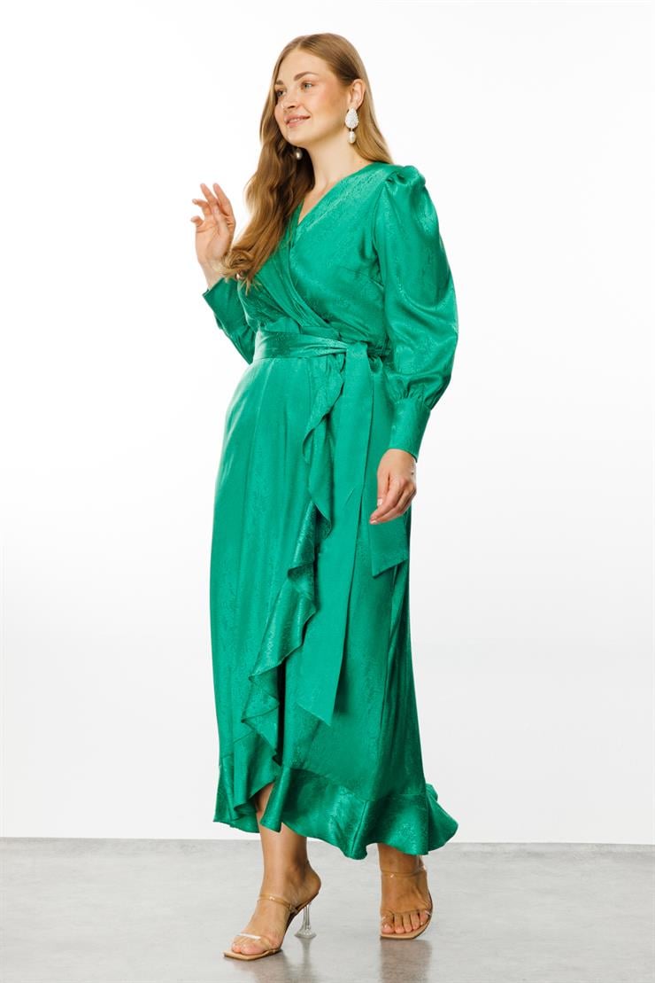 Modailgi  Jakarlı Kruvaze Elbise Yeşil