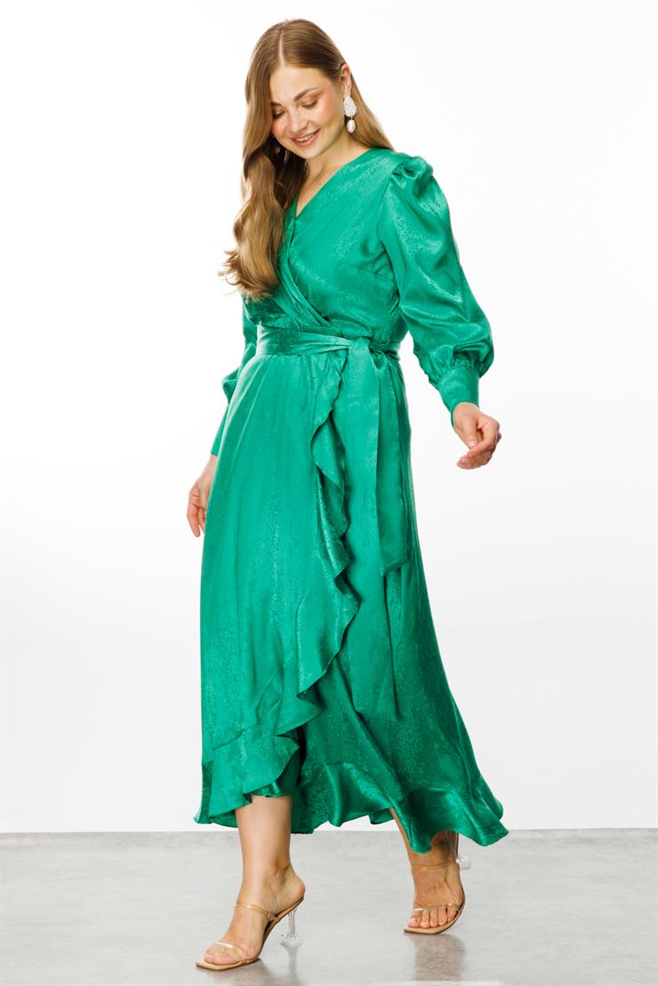 Modailgi  Jakarlı Kruvaze Elbise Yeşil