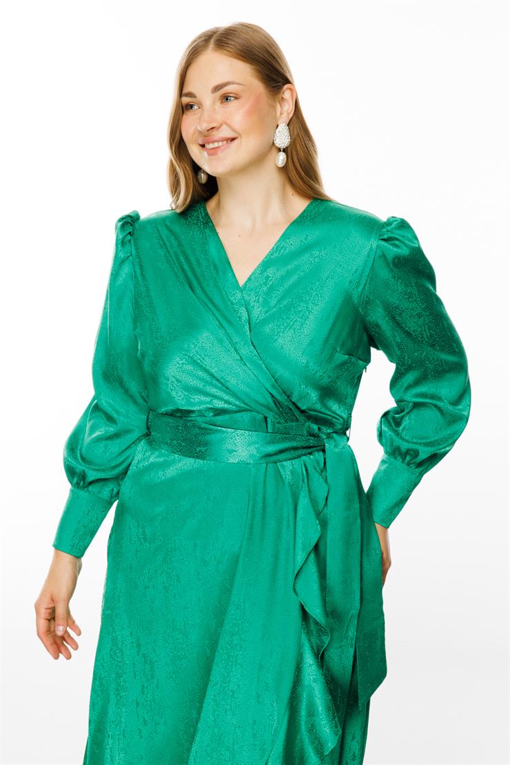 Modailgi  Jakarlı Kruvaze Elbise Yeşil