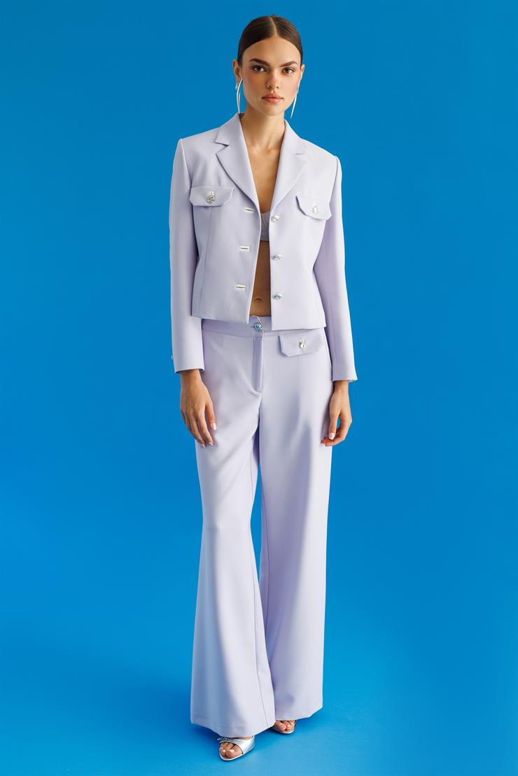 Modailgi  Kapak Detaylı Fleto Düğme Aksesuarlı Palazzo Pantolon - 70024 Lila