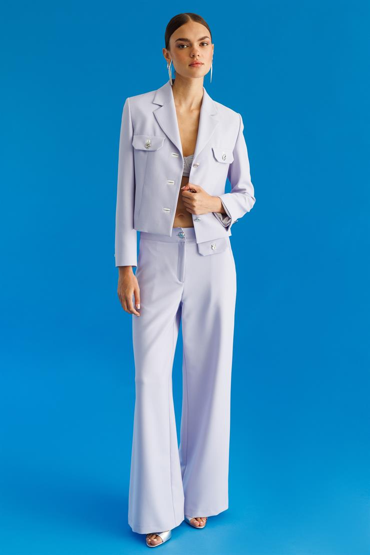 Modailgi  Kapak Detaylı Fleto Düğme Aksesuarlı Palazzo Pantolon - 70024 Lila