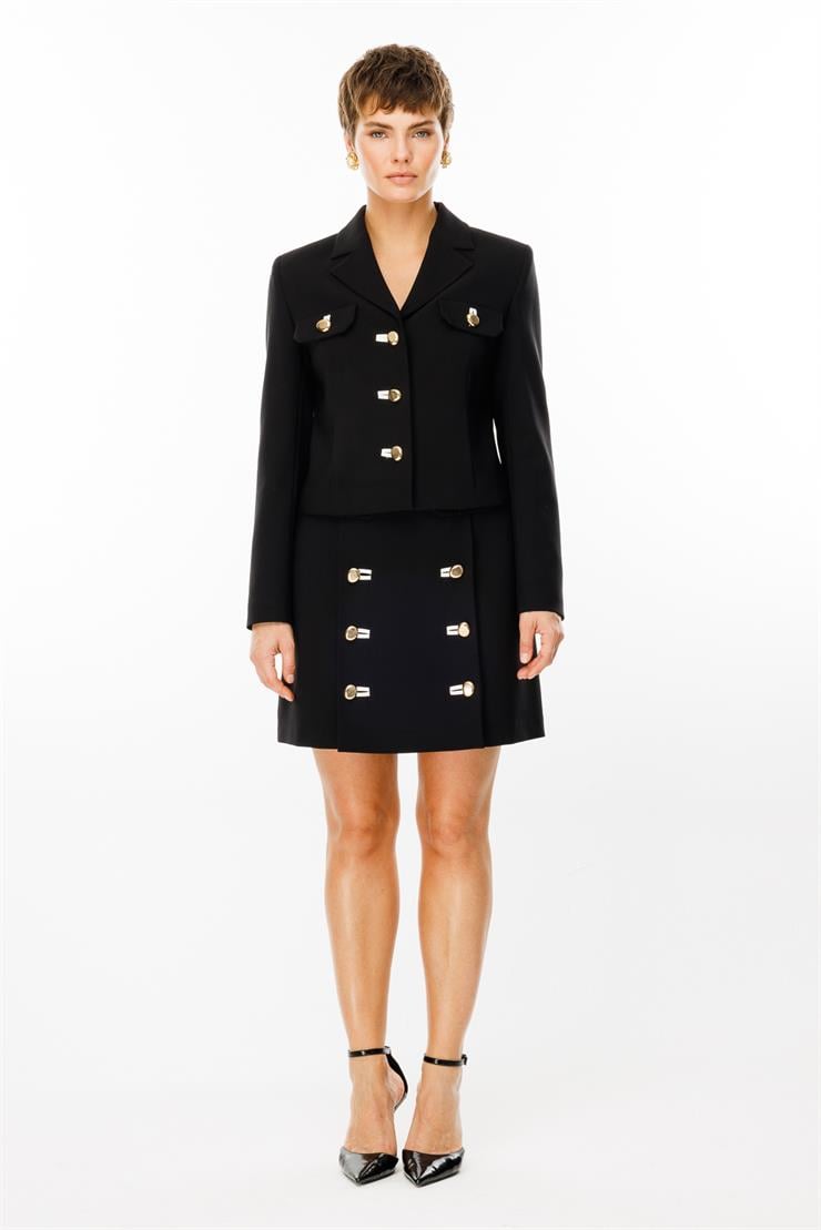 Modailgi  Kapak Detaylı Fleto ile Düğme Kapamalı Kısa Etek - 70024 Siyah