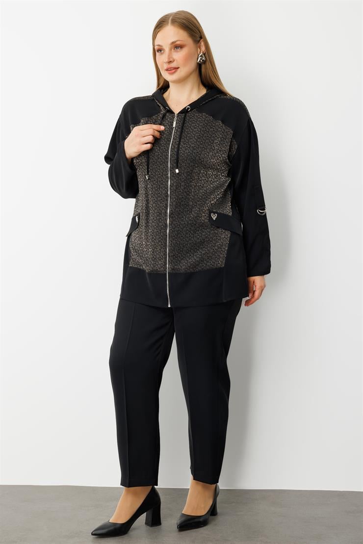 Modailgi  Kapişonlu Cepte Kalpli Düğme Detaylı Tunik Siyah