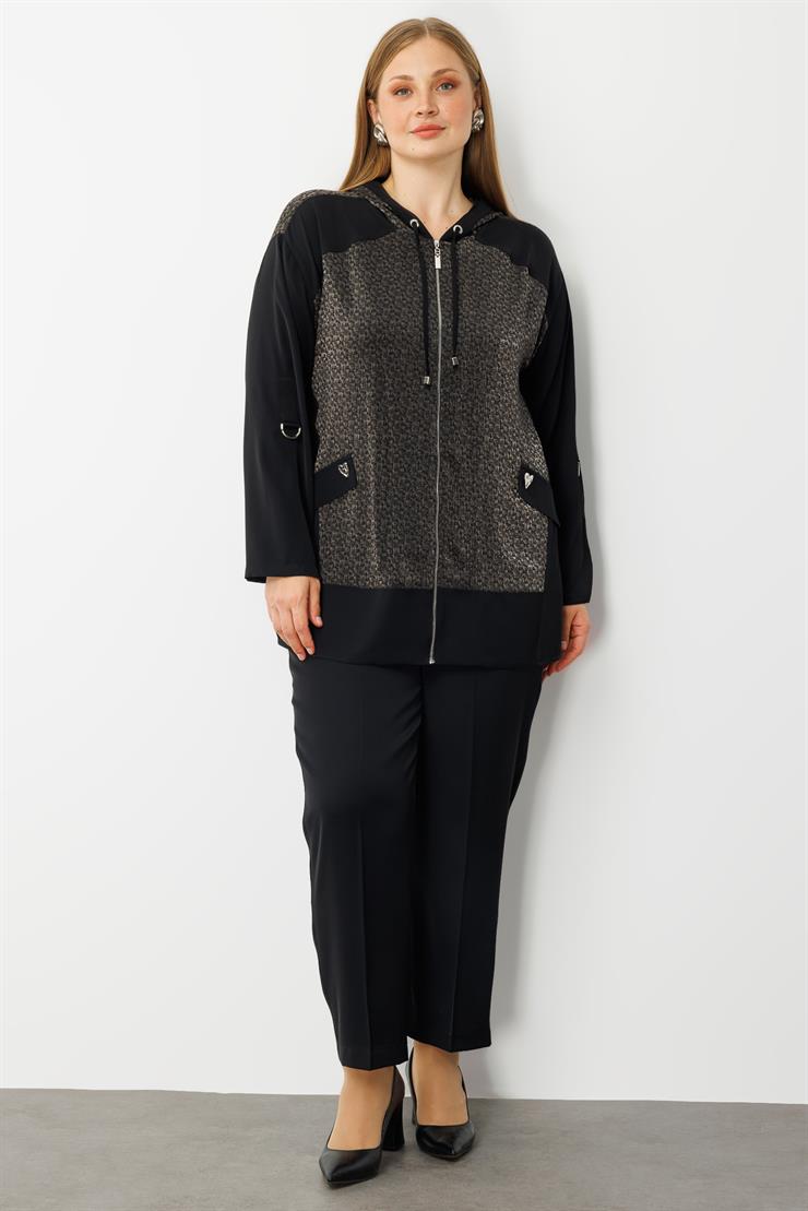 Modailgi  Kapişonlu Cepte Kalpli Düğme Detaylı Tunik Siyah