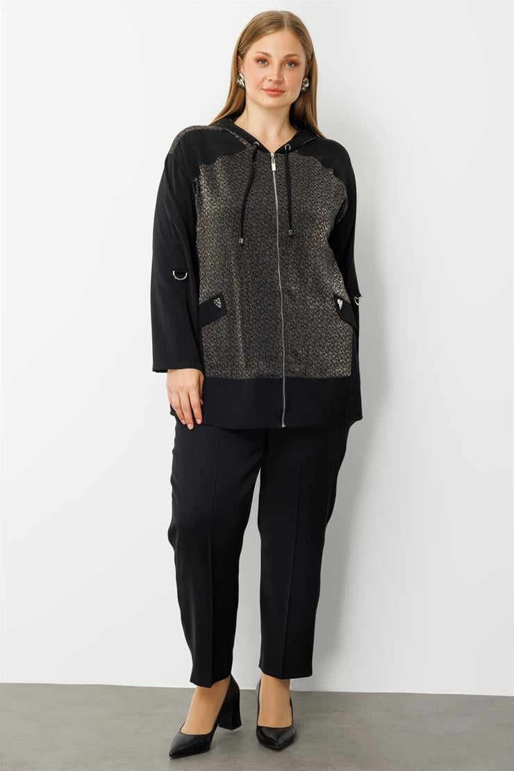 Modailgi  Kapişonlu Cepte Kalpli Düğme Detaylı Tunik Siyah