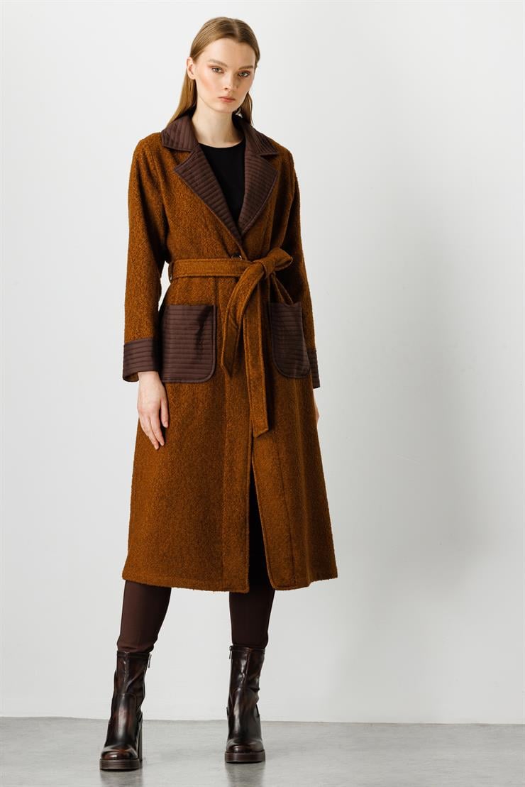 Modailgi  Kapitone Detaylı Uzun Kap Taba