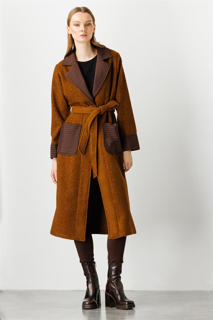 Modailgi  Kapitone Detaylı Uzun Kap Taba