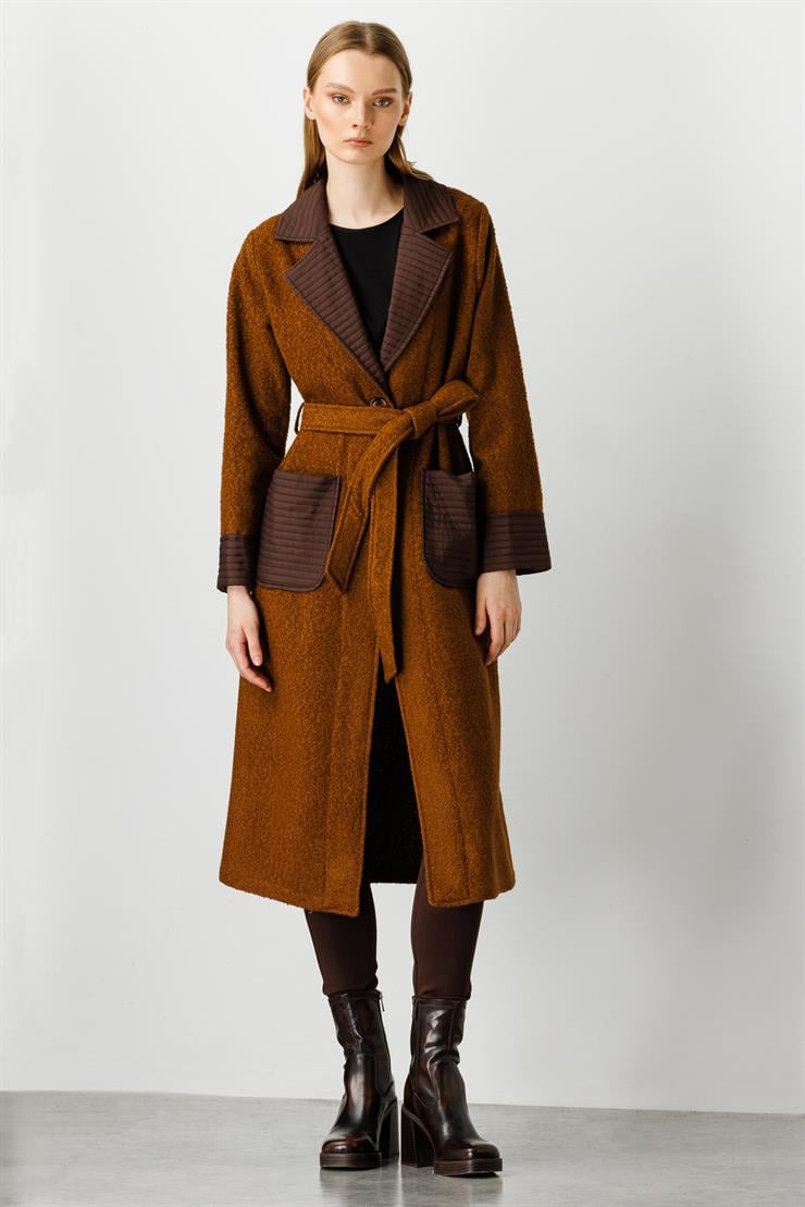 Modailgi  Kapitone Detaylı Uzun Kap Taba