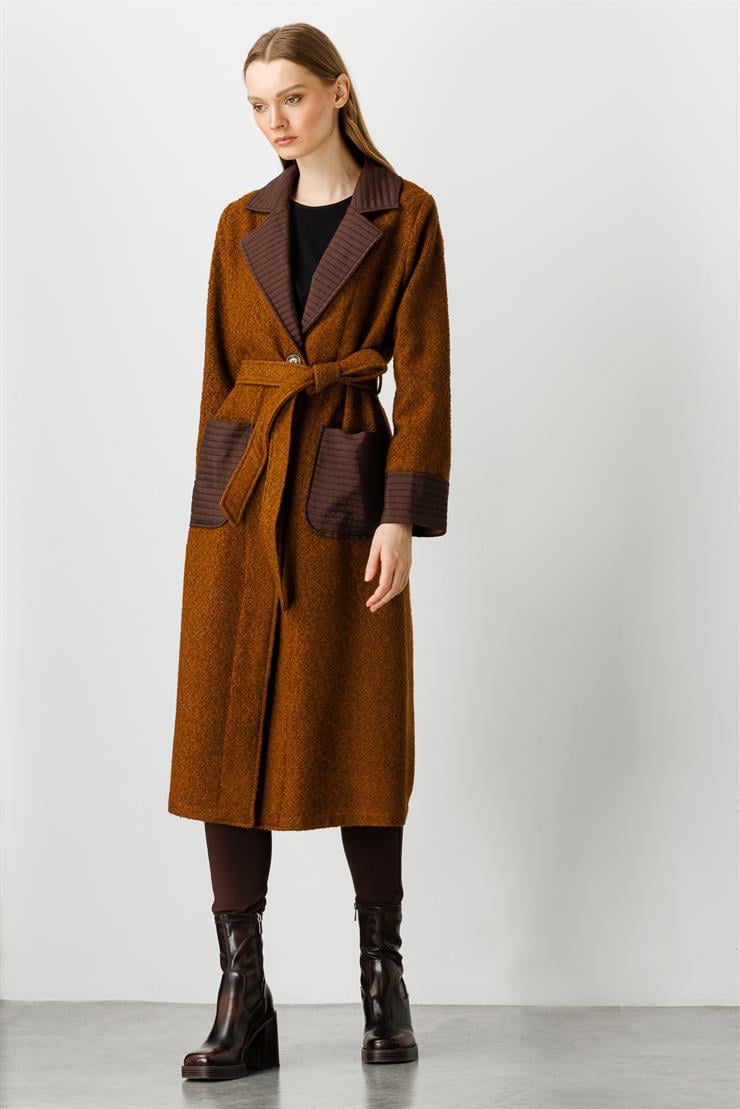 Modailgi  Kapitone Detaylı Uzun Kap Taba