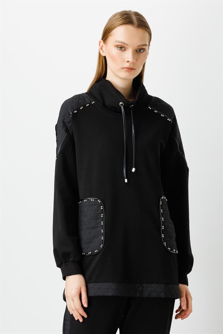 Modailgi  Kapitone Garnili Dik Yaka Tunik Siyah