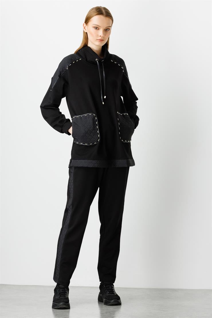 Modailgi  Kapitone Garnili Dik Yaka Tunik Siyah