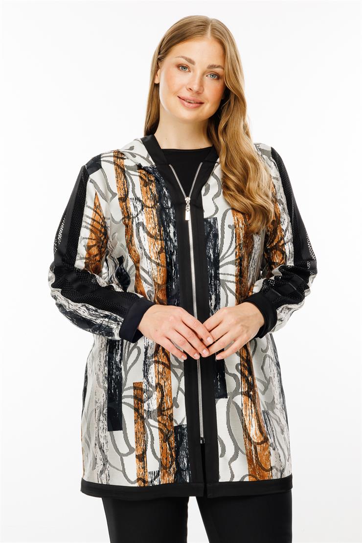 Modailgi  Kapüşonlu Desenli Tunik Siyah