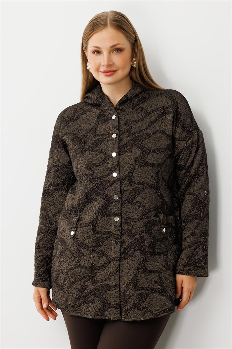 Modailgi  Kapüşonlu Jakar Tunik Kahve