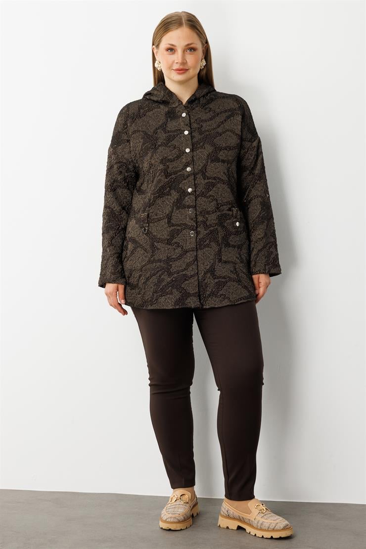 Modailgi  Kapüşonlu Jakar Tunik Kahve