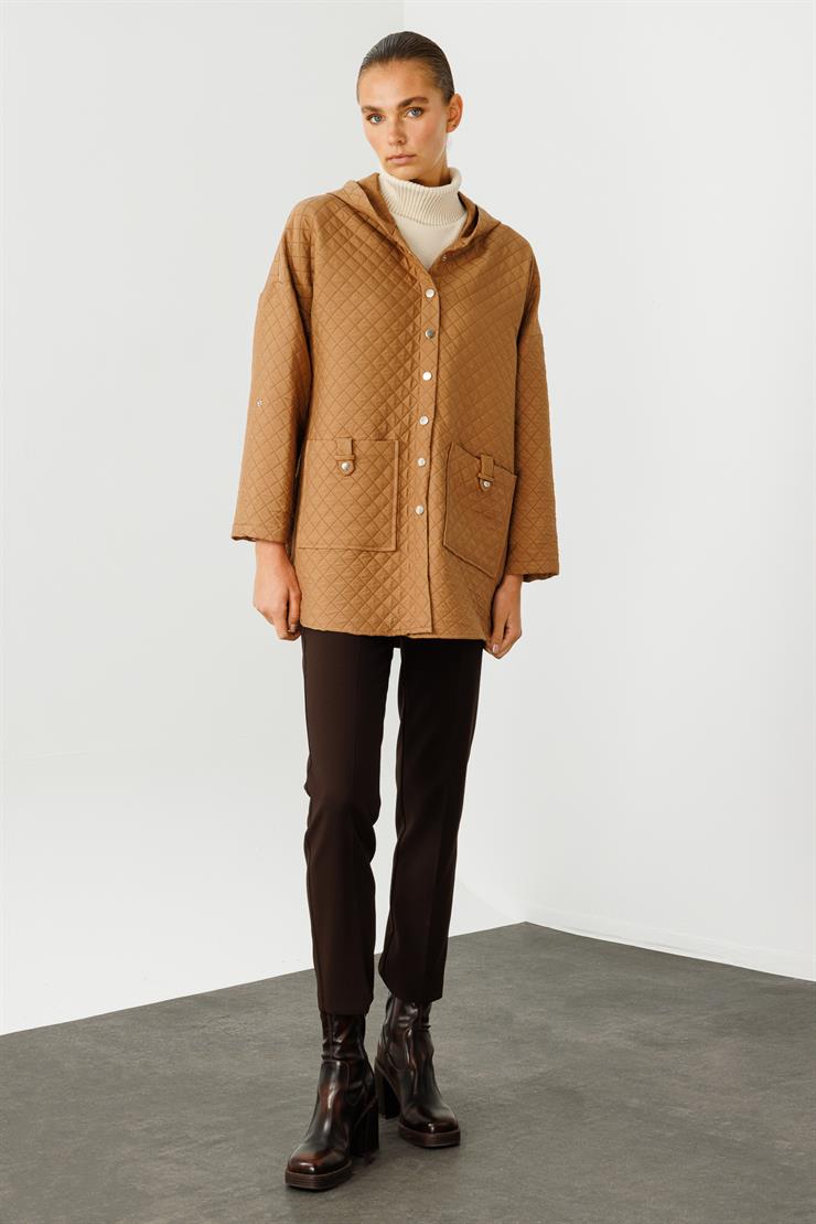 Modailgi  Kapüşonlu Kapitone Mont Camel