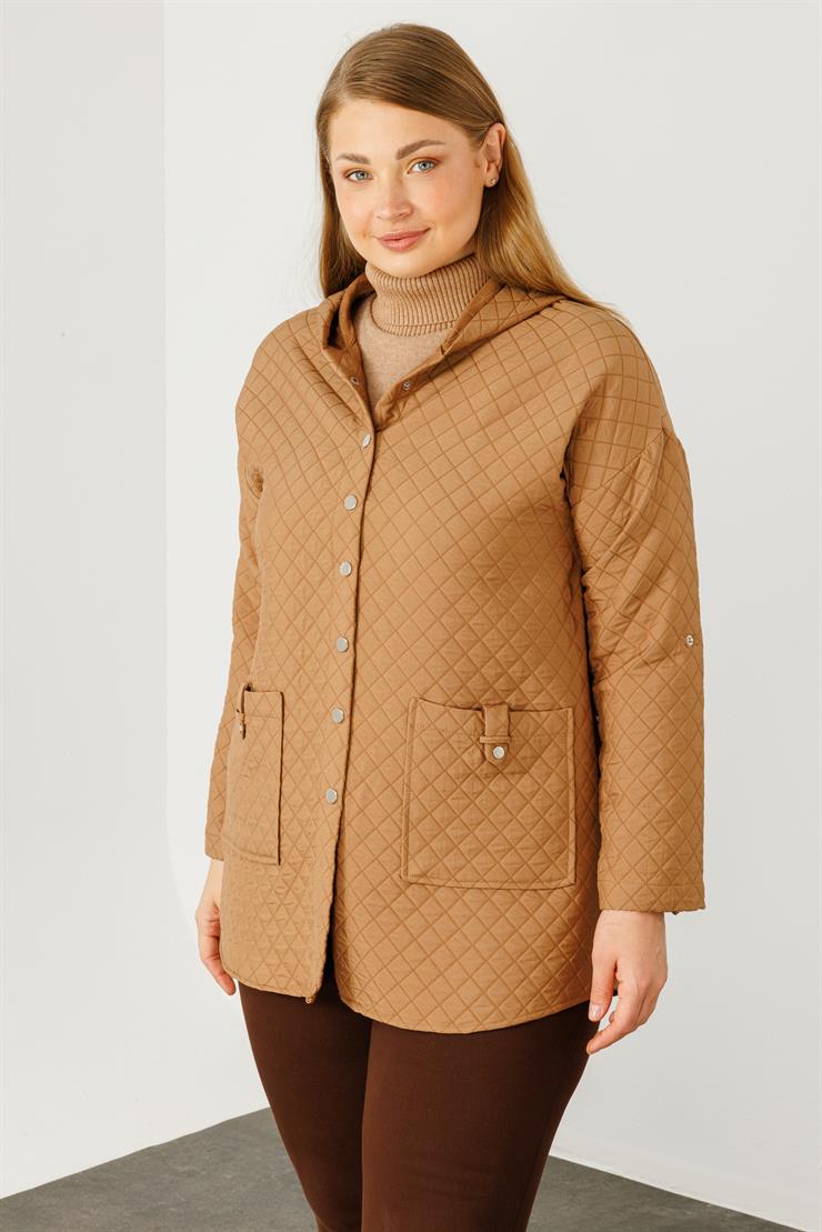 Modailgi  Kapüşonlu Kapitone Mont Camel