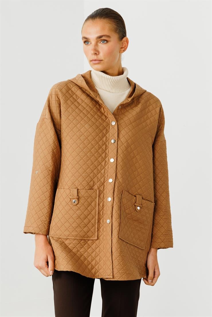 Modailgi  Kapüşonlu Kapitone Mont Camel