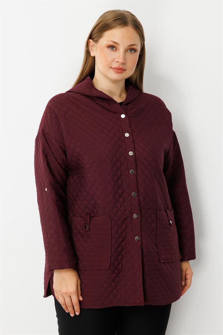 Modailgi  Kapüşonlu Kapitone Mont Mürdüm