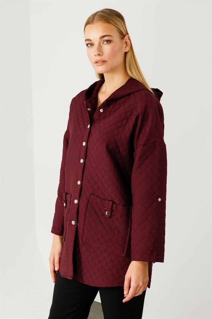 Modailgi  Kapüşonlu Kapitone Mont Mürdüm