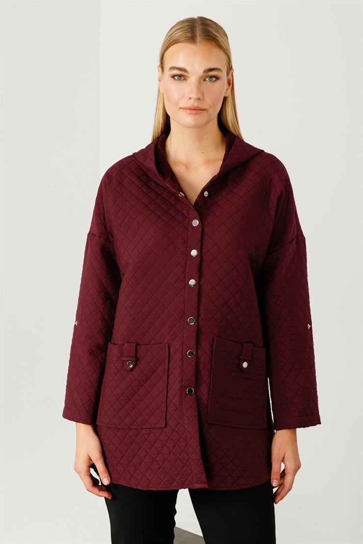 Modailgi  Kapüşonlu Kapitone Mont Mürdüm