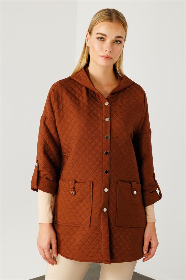 Modailgi  Kapüşonlu Kapitone Mont Taba