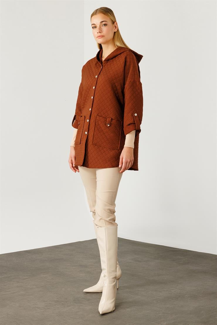 Modailgi  Kapüşonlu Kapitone Mont Taba