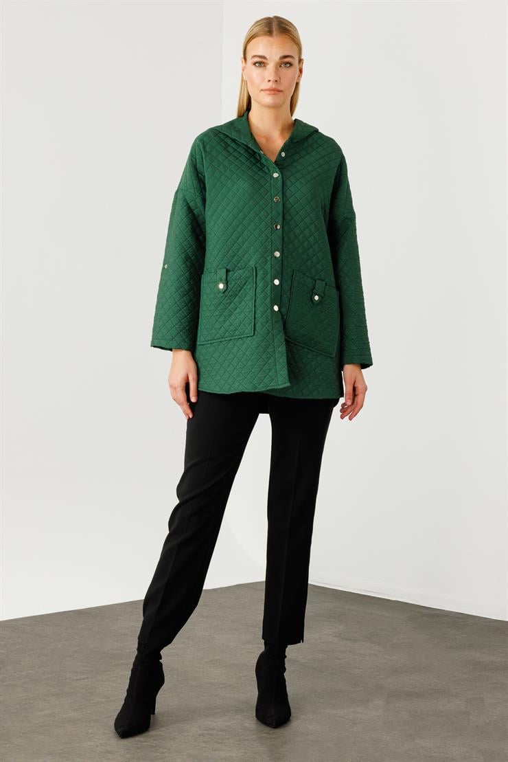 Modailgi  Kapüşonlu Kapitone Mont Yeşil