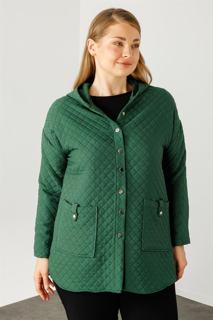 Modailgi  Kapüşonlu Kapitone Mont Yeşil