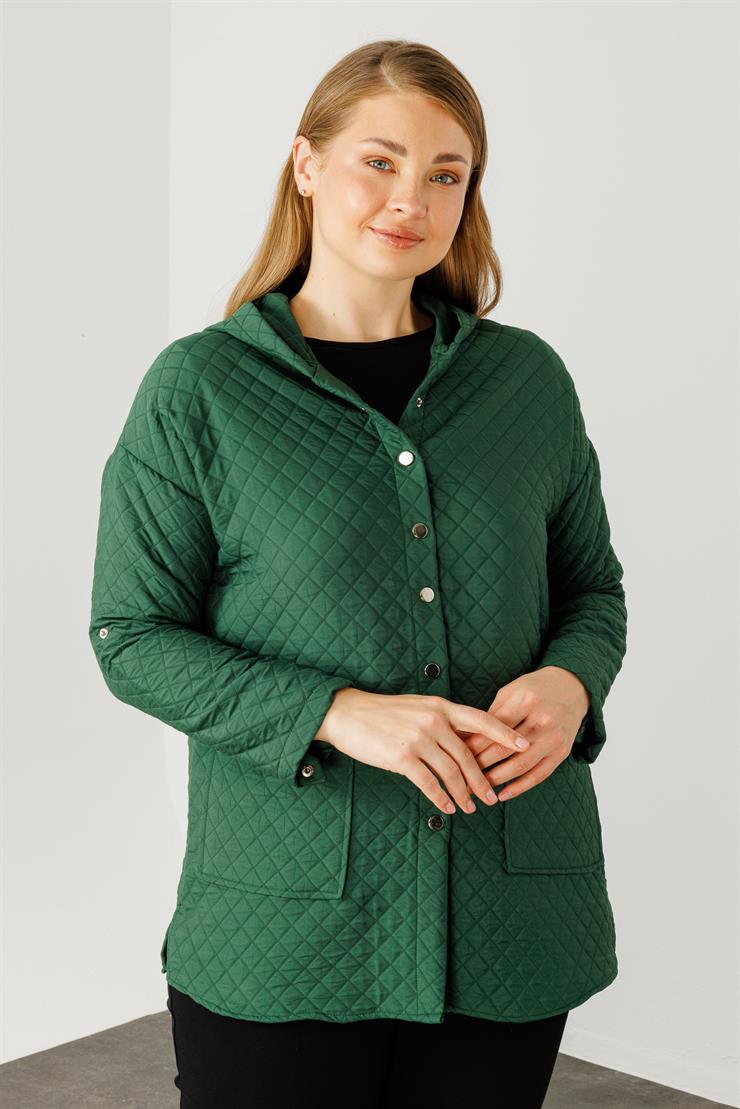 Modailgi  Kapüşonlu Kapitone Mont Yeşil