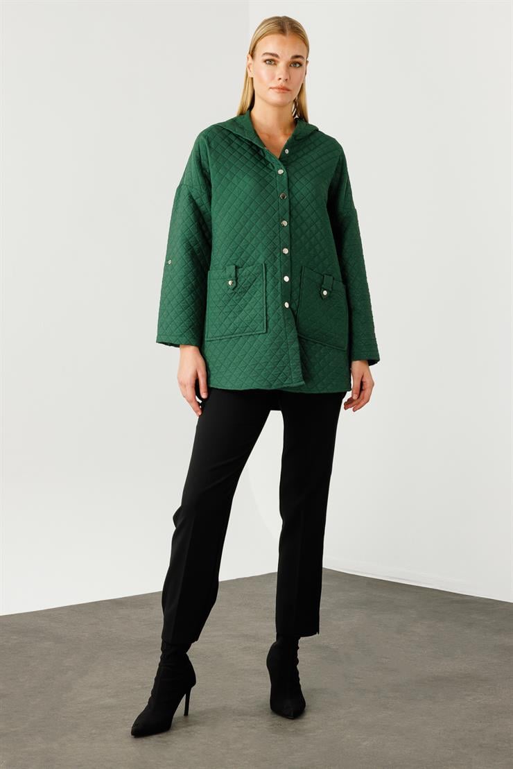 Modailgi  Kapüşonlu Kapitone Mont Yeşil