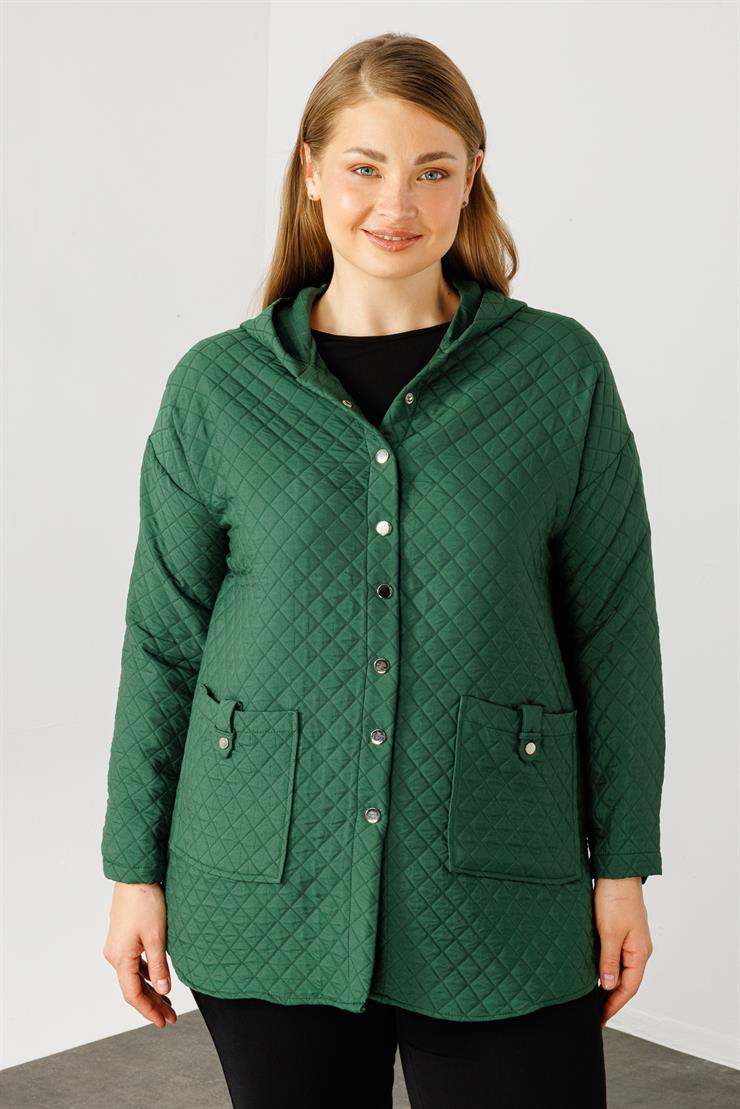 Modailgi  Kapüşonlu Kapitone Mont Yeşil