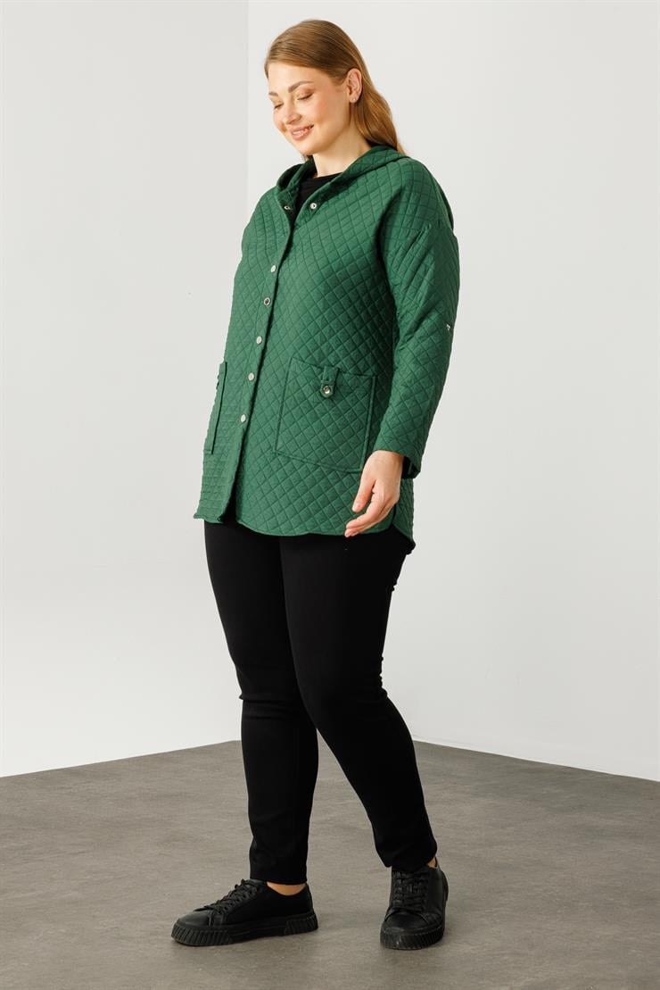 Modailgi  Kapüşonlu Kapitone Mont Yeşil