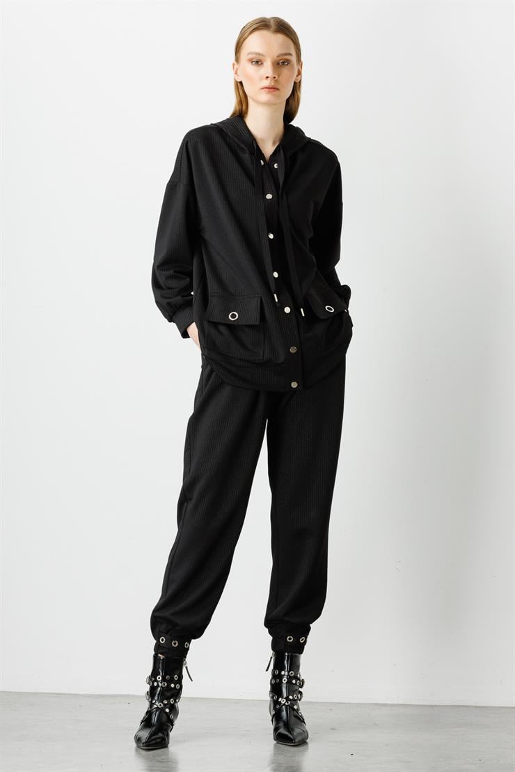 Modailgi  Kapüşonlu Örme Tunik Siyah