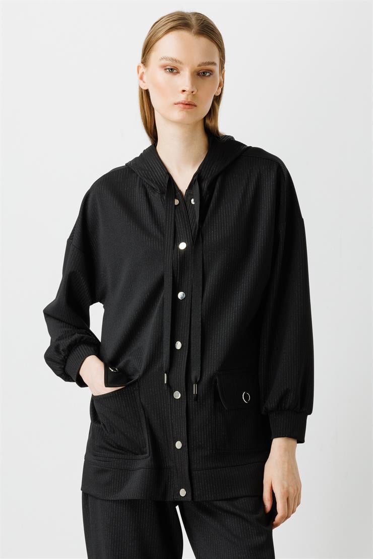 Modailgi  Kapüşonlu Örme Tunik Siyah