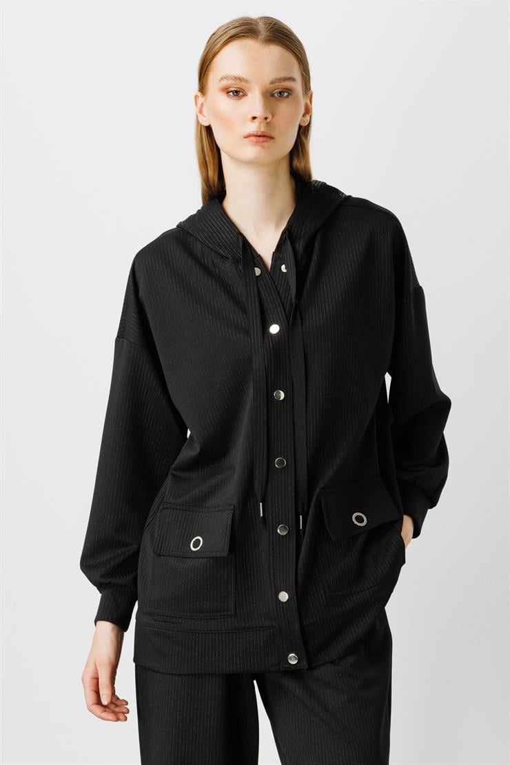 Modailgi  Kapüşonlu Örme Tunik Siyah