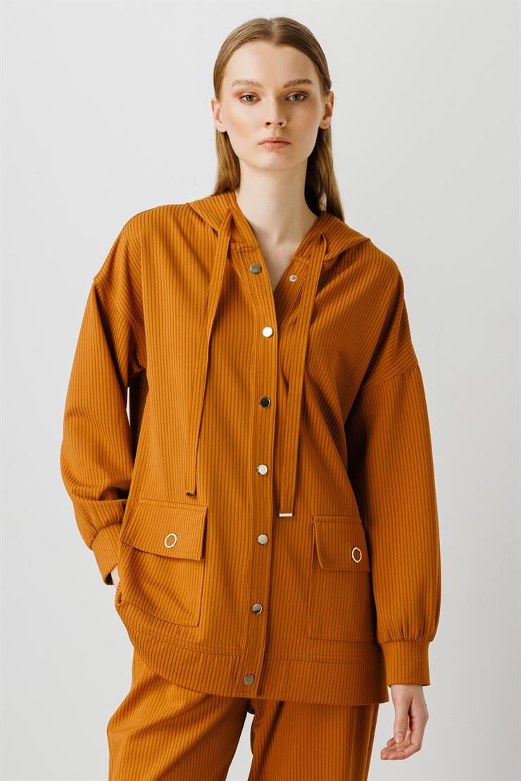 Modailgi  Kapüşonlu Örme Tunik Tarçın