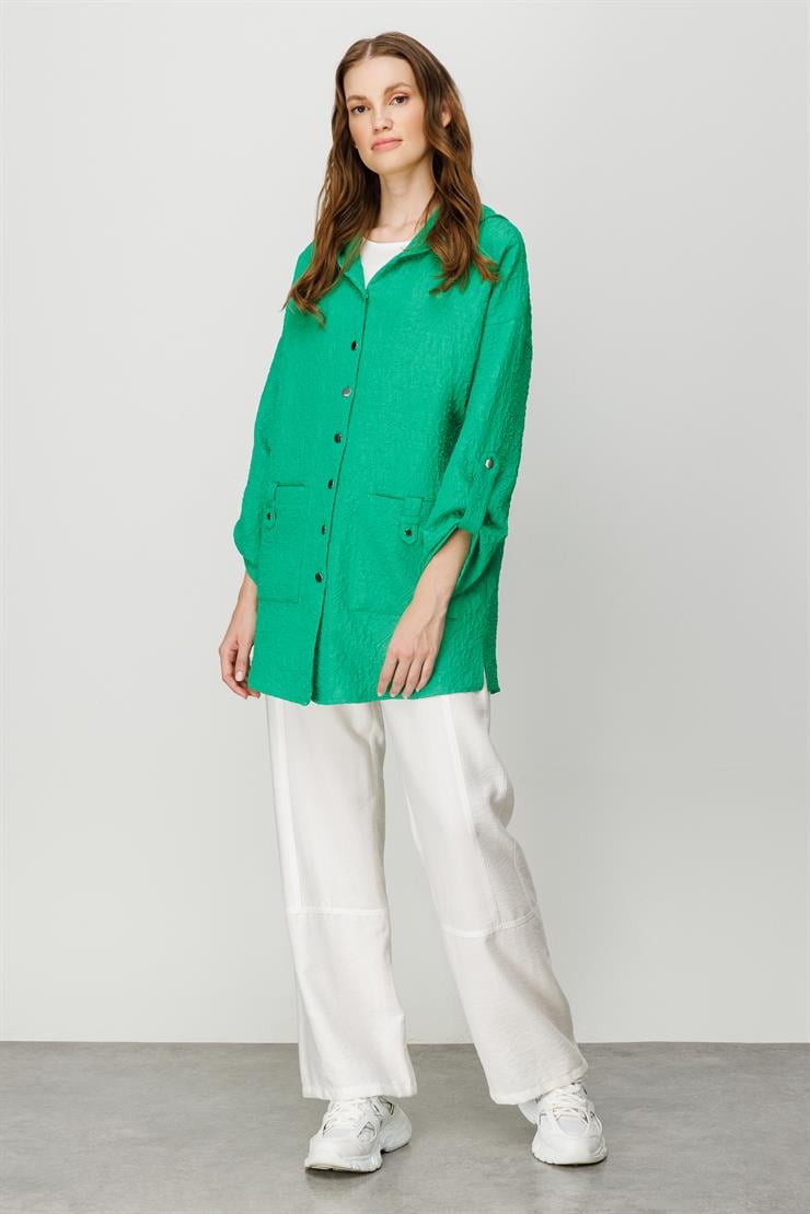Modailgi  Kapüşonlu Oversize Tunik Yeşil